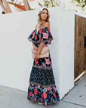Load image into Gallery viewer, Self Portrait Dress Summer Women Sexy Off Shoulder Yellow Long Floral Printed Tiered Dresses SYH024