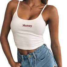 Load image into Gallery viewer, Women Halter Top Honey Letter Printed Tank Tops Sleeveless Crop Top Shirt